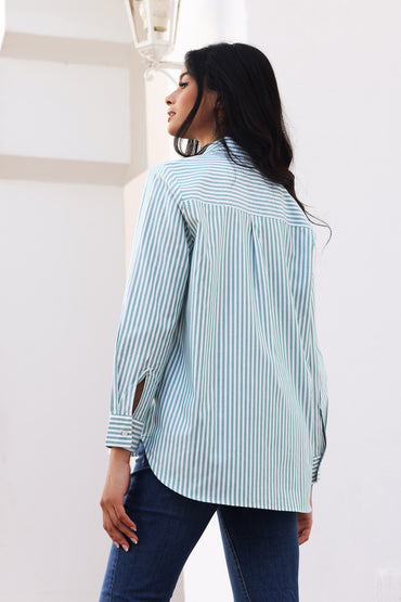 Chemise May – Blanc à rayures vertes