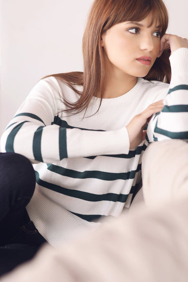 Marinière Ava – Blanc Rayé Vert