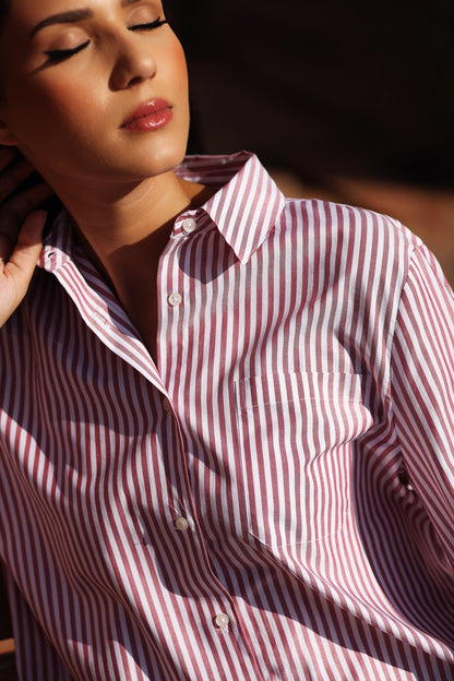 Chemise May – Blanc à rayures rouges