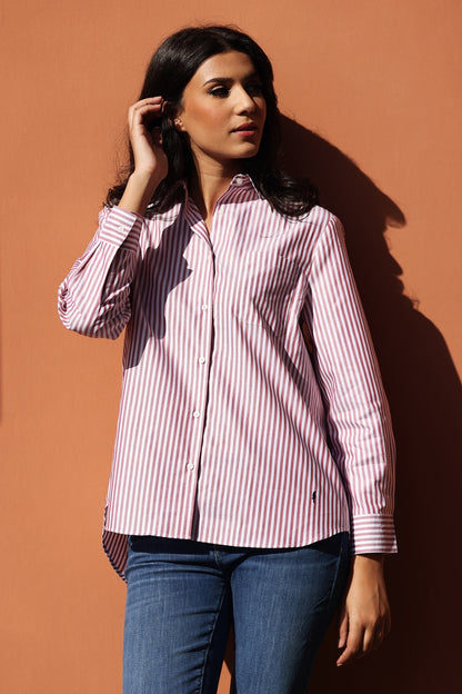 Chemise May – Blanc à rayures rouges