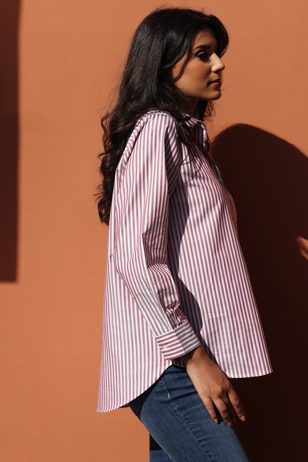 Chemise May – Blanc à rayures rouges