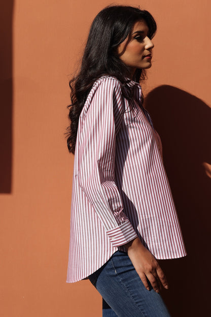 Chemise May – Blanc à rayures rouges