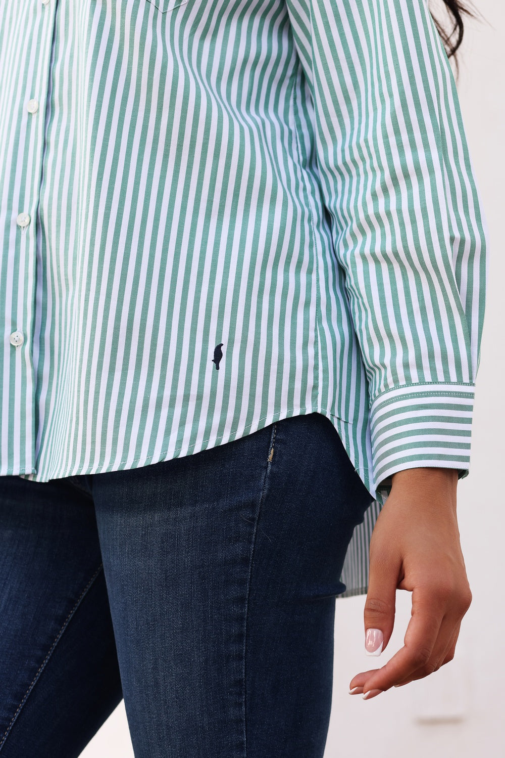 Chemise May – Blanc à rayures vertes