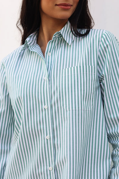 Chemise May – Blanc à rayures vertes