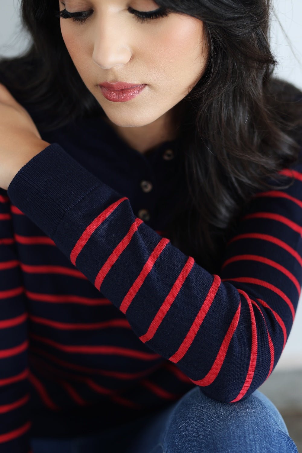 Pull Marinière Syrine – Bleu Rayé Fushia