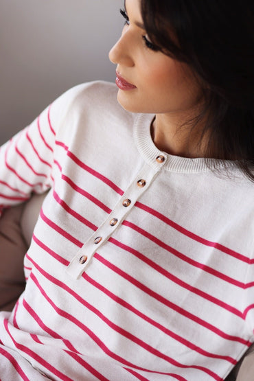 Pull Marinière Syrine – Blanc Rayé Fushia