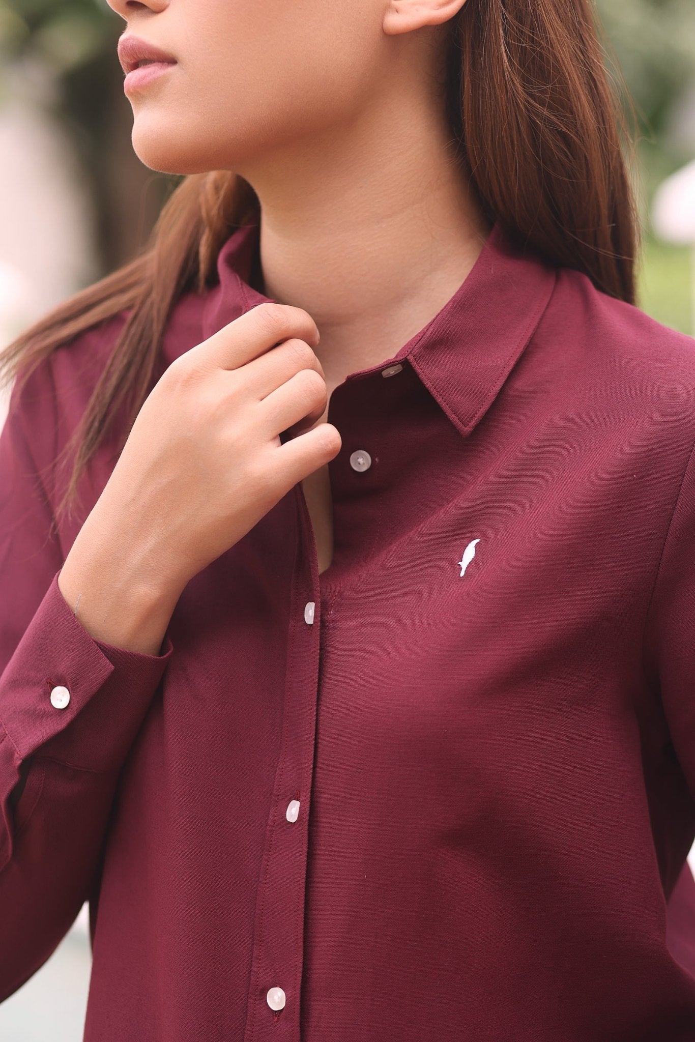 Chemise Amira – Bleu Azur & bordeau