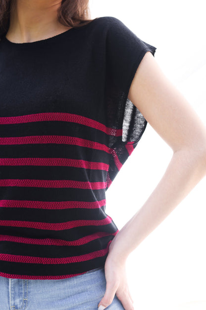 Top Maha – Noir rayé Framboise