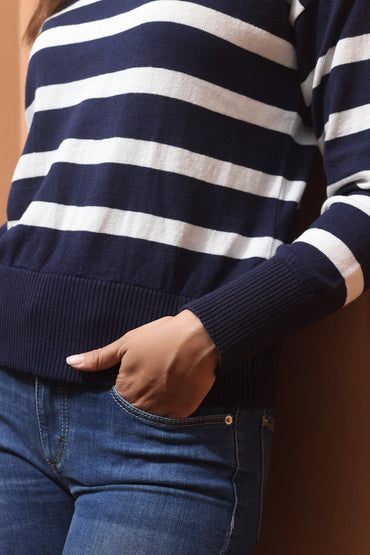Marinière Ava – Bleu Rayé Blanc