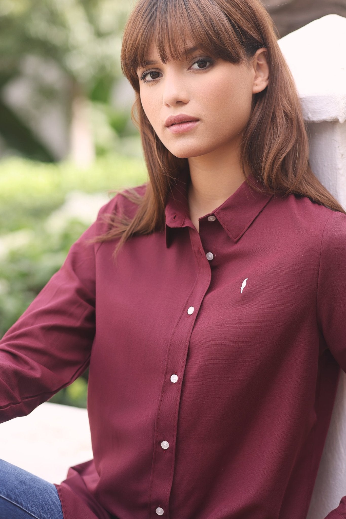 Chemise Amira – Bleu Azur & bordeau