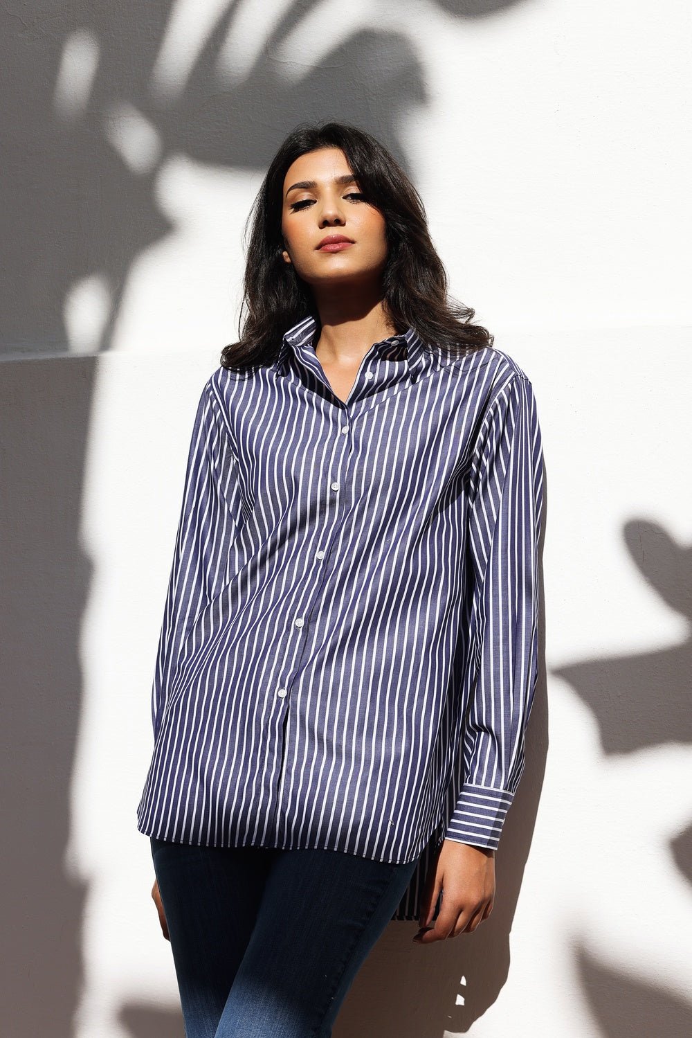 Chemise Amber Blanc Rayé Bleu Marine