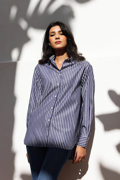 Chemise Amber Blanc Rayé Bleu Marine