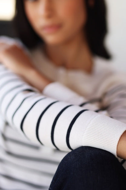 Pull Marinière Syrine – Blanc Rayé Bleu