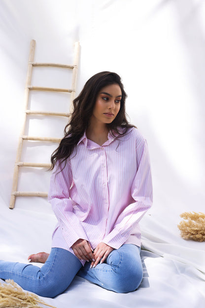 Chemise Amber – Blanc Rayé Rose