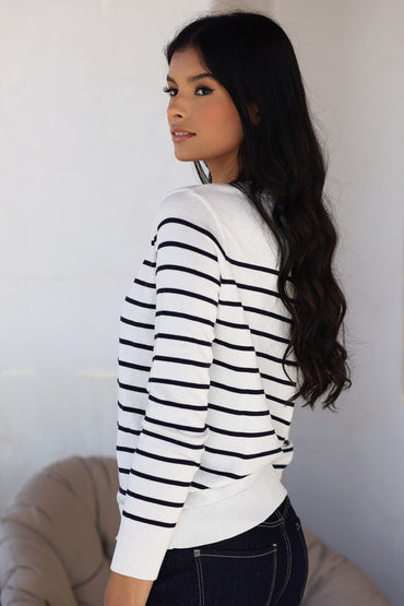 Pull Marinière Syrine – Blanc Rayé Bleu
