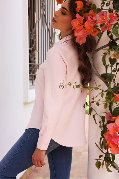 Chemise Amira – Rose Pâle & Bleu Ciel