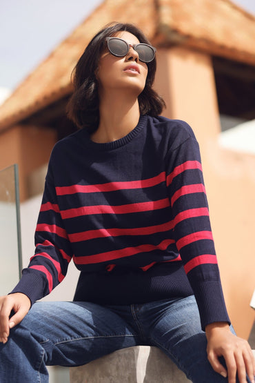 Marinière Ava – Bleu Rayé Rouge