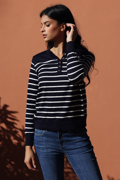 Pull Marinière Syrine – Bleu Rayé Blanc
