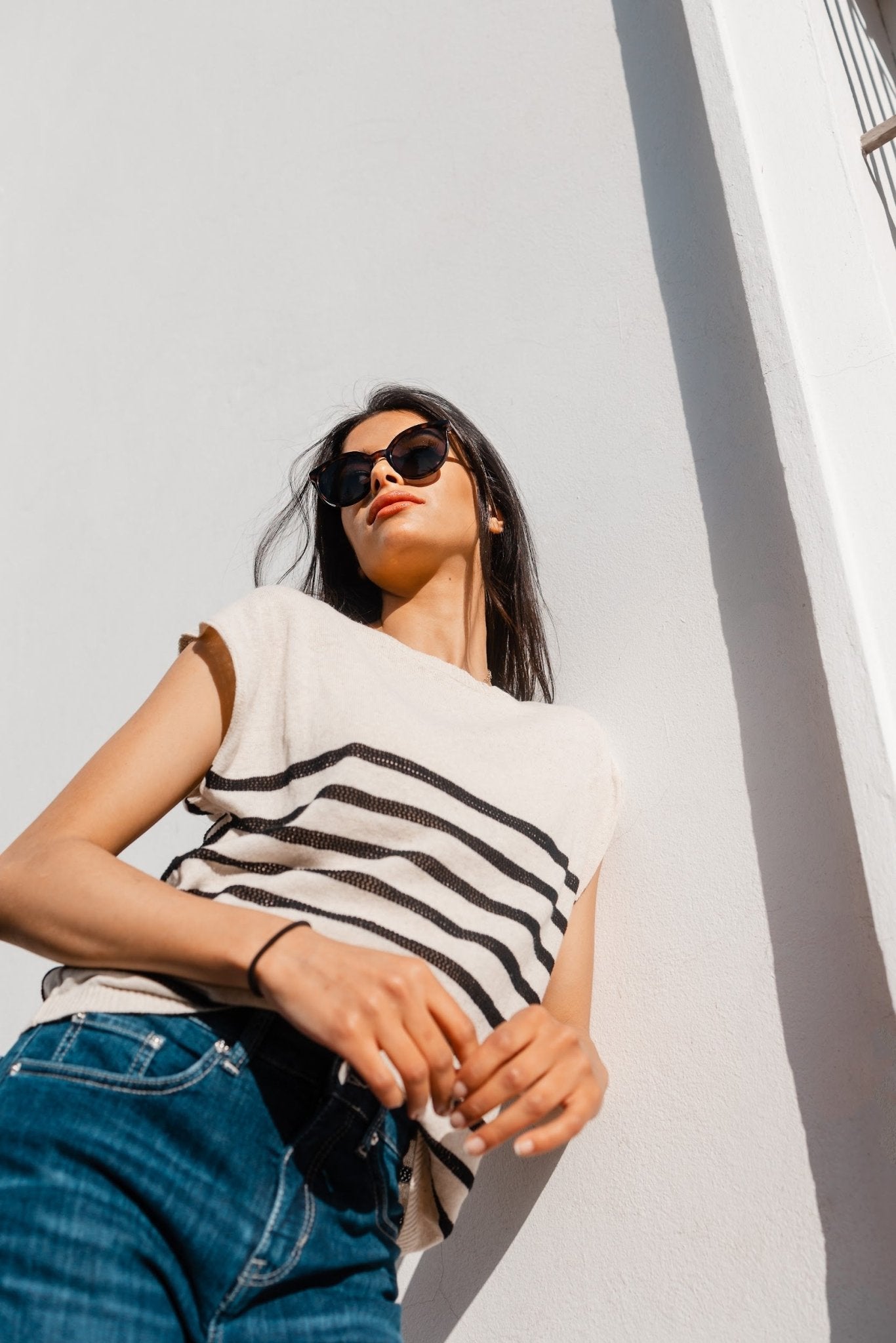 Top Maha – Écru rayé Noir