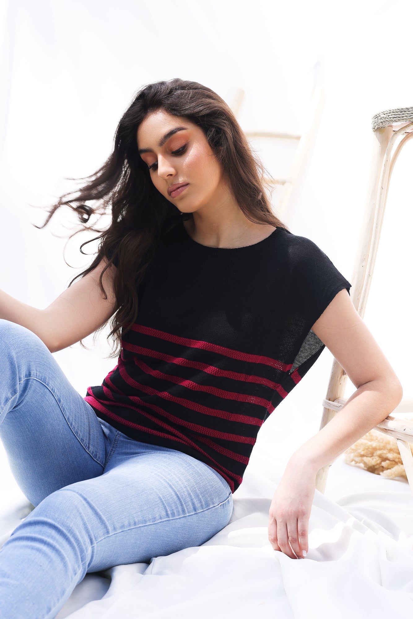 Top Maha – Noir rayé Framboise