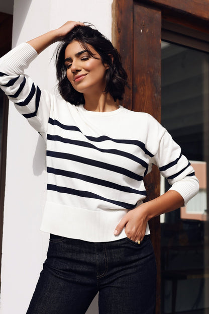 Marinière Ava – Blanc Rayé Bleu
