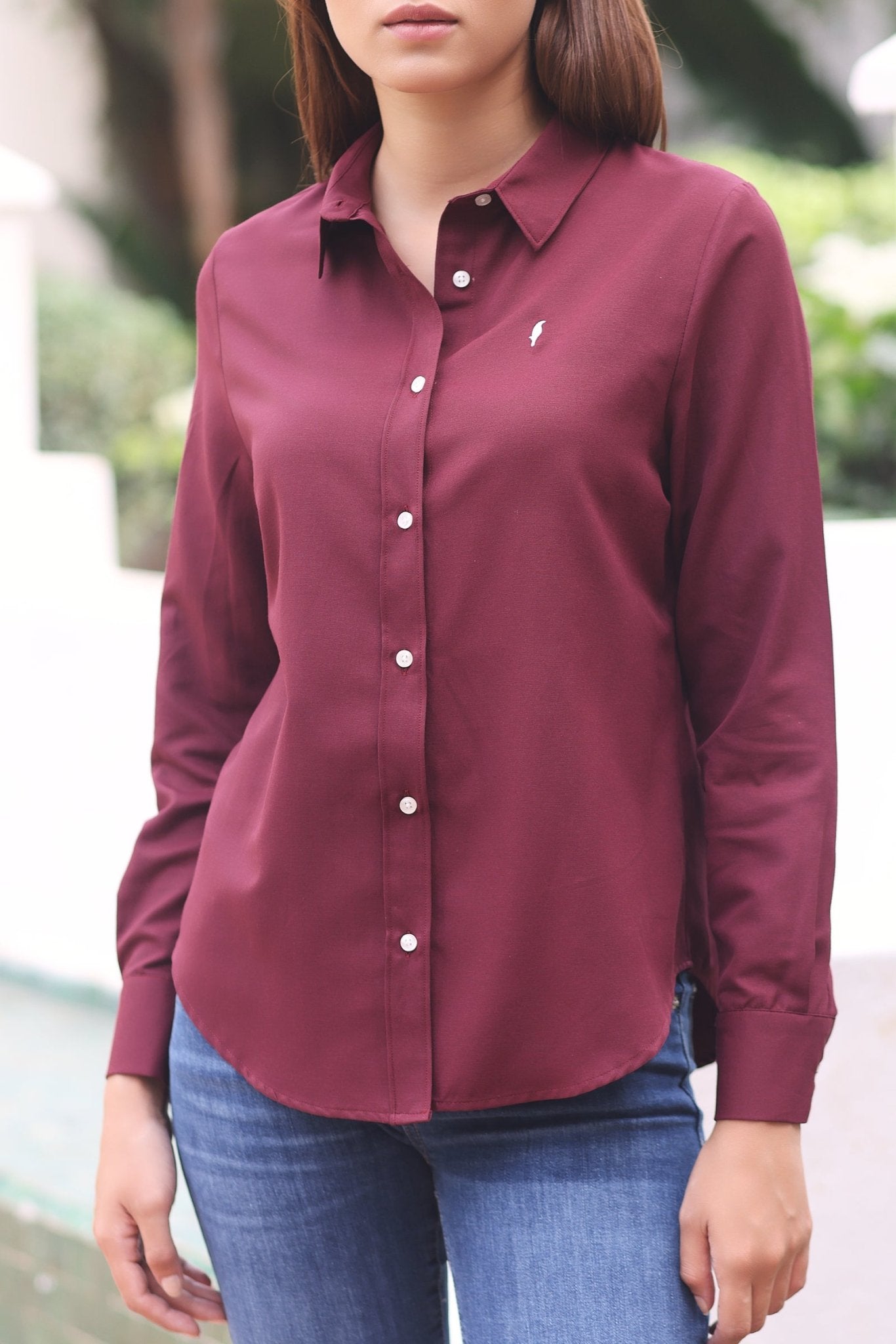 Chemise Amira – Bleu Azur & bordeau