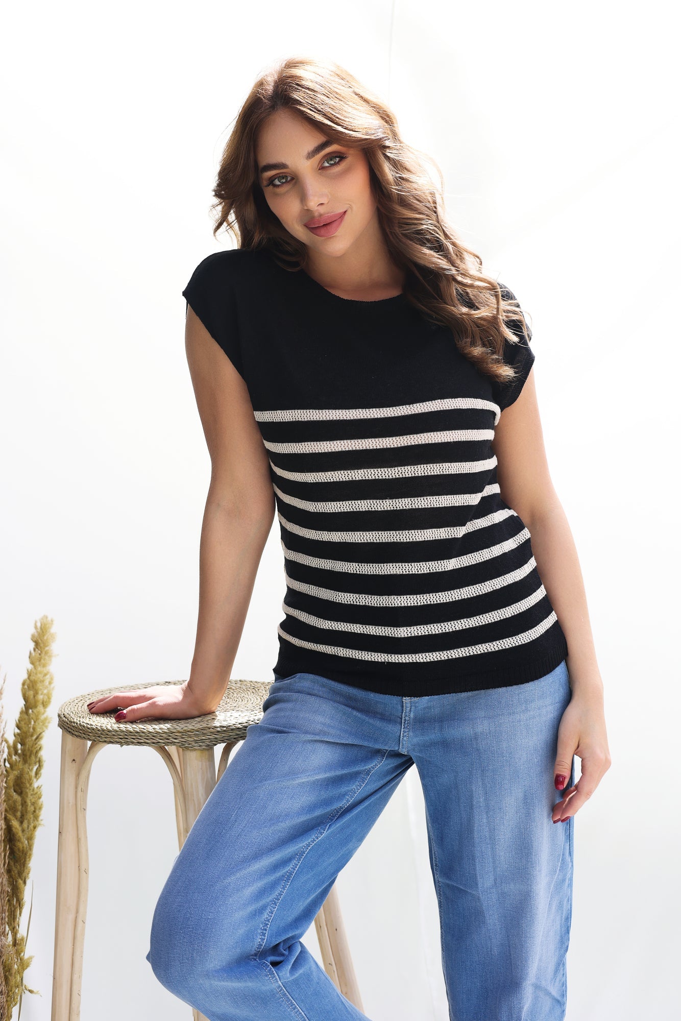 Top Maha – Noir rayé Écru