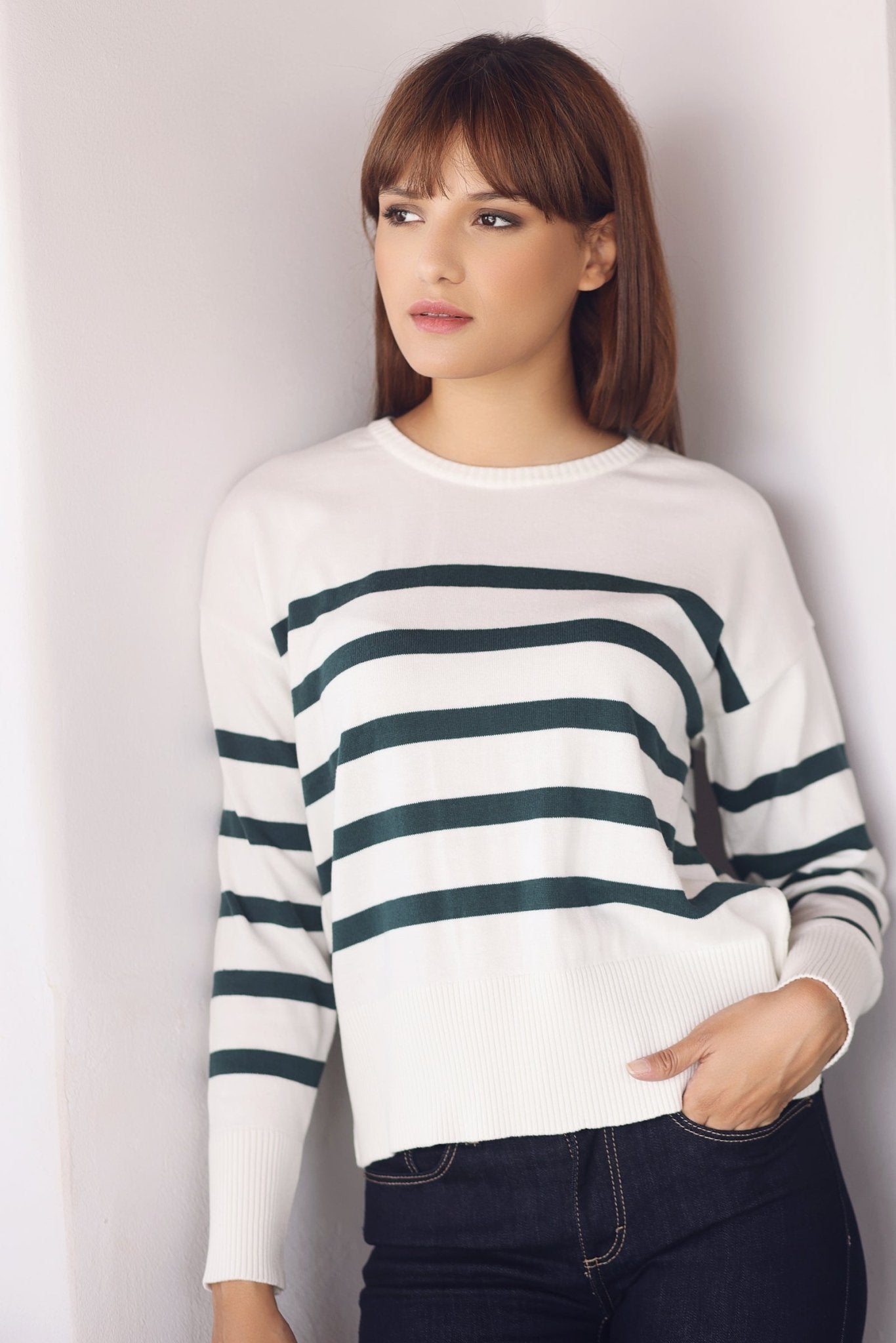 Marinière Ava – Blanc Rayé Vert