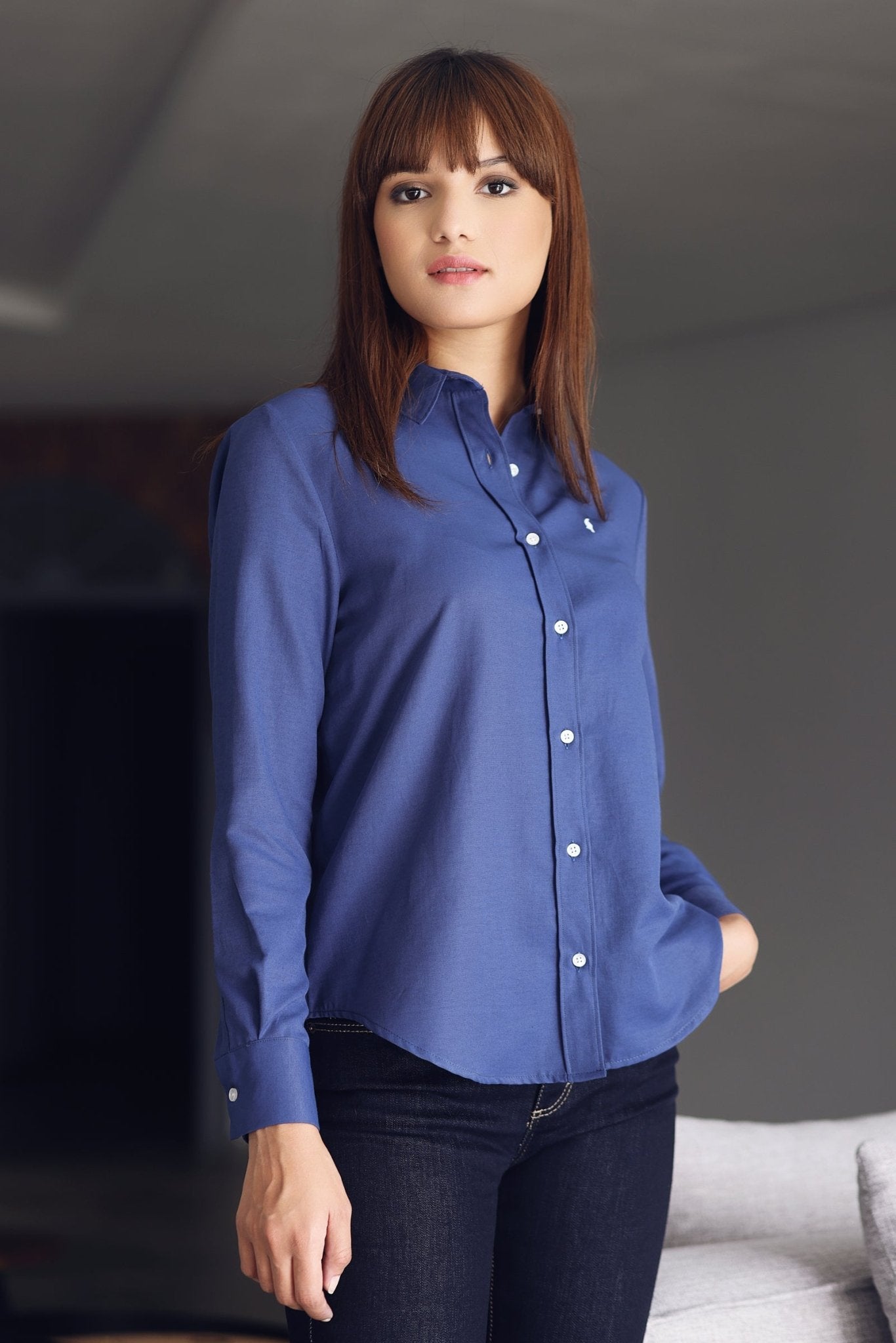 Chemise Amira – Bleu Azur & bordeau