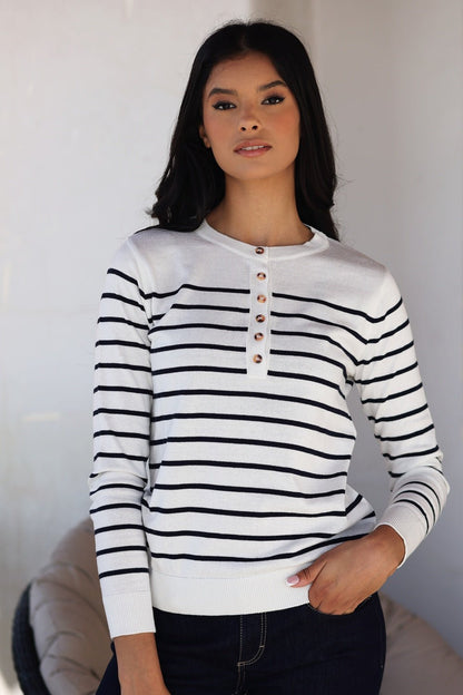 Pull Marinière Syrine – Blanc Rayé Bleu