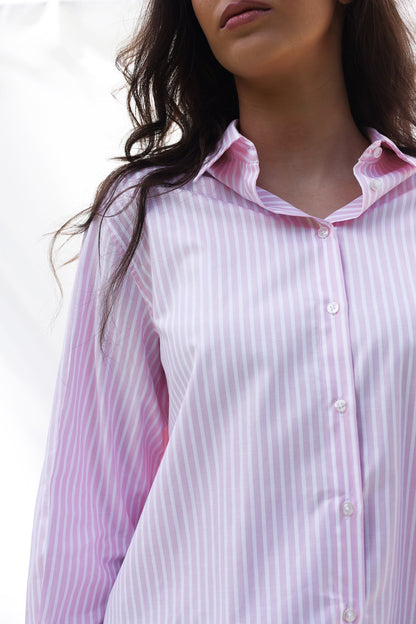 Chemise Amber – Blanc Rayé Rose