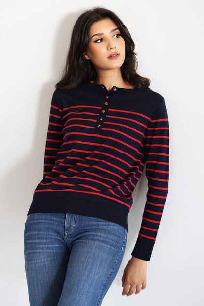 Pull Marinière Syrine – Bleu Rayé Fushia