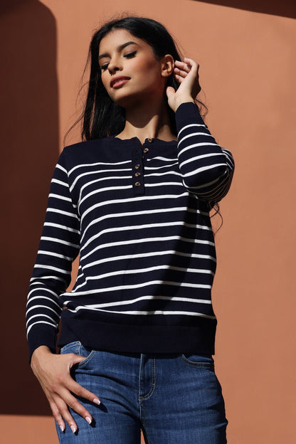 Pull Marinière Syrine – Bleu Rayé Blanc
