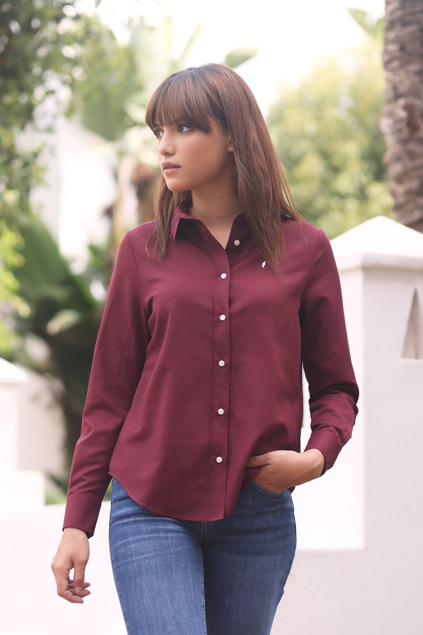 Chemise Amira – Bleu Azur & bordeau